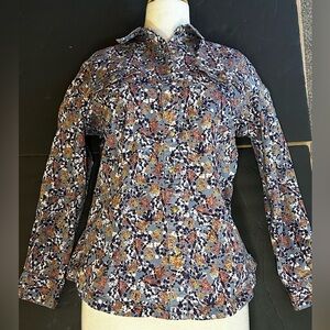 Duluth Trading Co. Womens Large Blue Floral Long Sleeve Button Down Shirt.